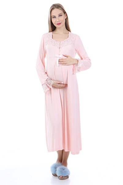 Luvmabelly Camasa de noapte de maternitate cu nasturi din dantela Myra9622 - roz