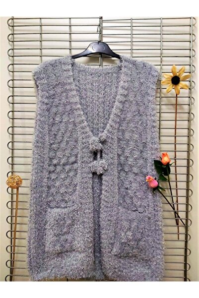 Çt Çeyizci Tekstil Kadın Yeleği Yumoş Örgü Cepki Yelek, Çeyizlik Örgü Yelek - Gri