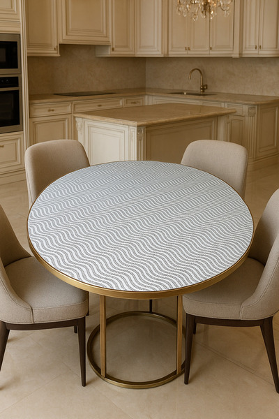 Rona Home مفرش طاولة قهوة دائري باللون البيج الكريمي - دانتيل، خطوط متوازية، PVC