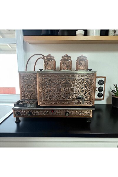 Genel Markalar Bakır Elektrikli ve LPG 1.Sınıf Çay Kazanı 3 Demlik 35 LT Kapa...