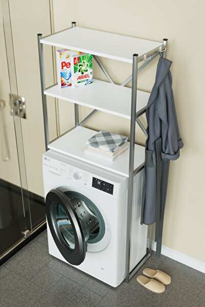 Hediyeler Kapında Askılıklı Çamaşır Makinesi Üstü Banyo Düzenleyici Raf Çok Amaçlı Organizer Gümüş - Beyaz