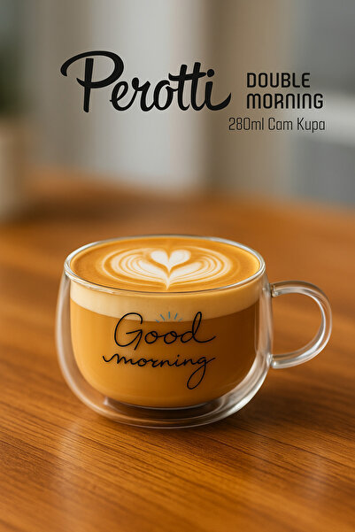 YzHome Good Morning Çift Cidarlı Kulplu Cam Bardak Kupa 280ml