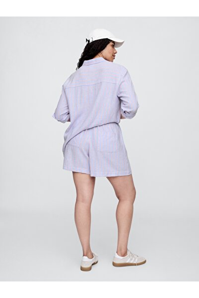 GAP Kadın Çizgili Çizgili Keten Karışımlı Şort