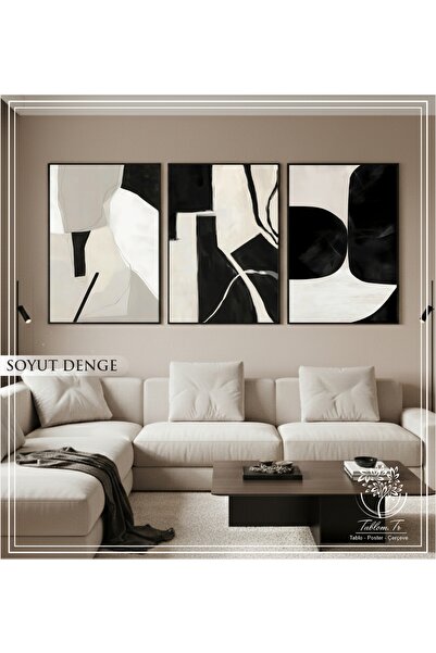 Tablomtr Soyut Denge - Dijital Baskılı Siyah Metal Çerçeveli Gerçek Camlı 3'l...