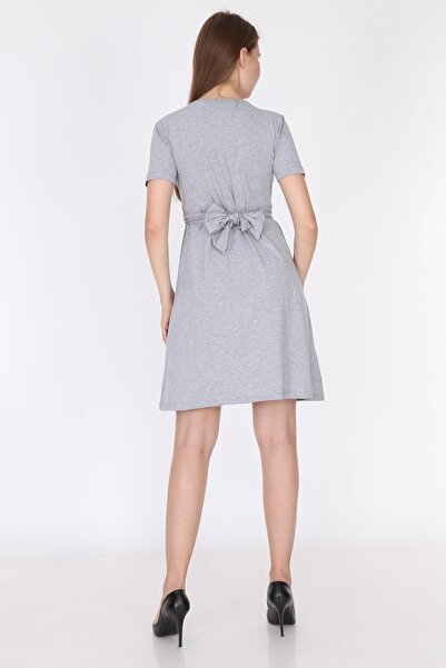 Luvmabelly 5701 - Gri Fiyonklu Emzirmeye Uygun Şık Elbise