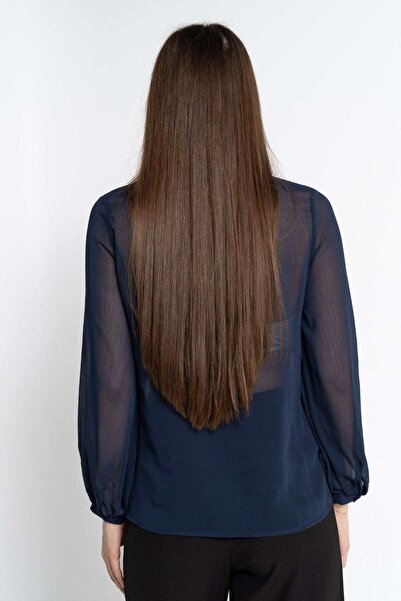 Nichii Women's Long Sleeve Solid Blouse with Neck Tie