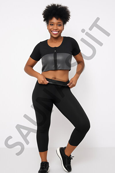 SAUNA SUIT Unisex 100% Polymer κολάν και κοντομάνικο σετ με φερμουάρ