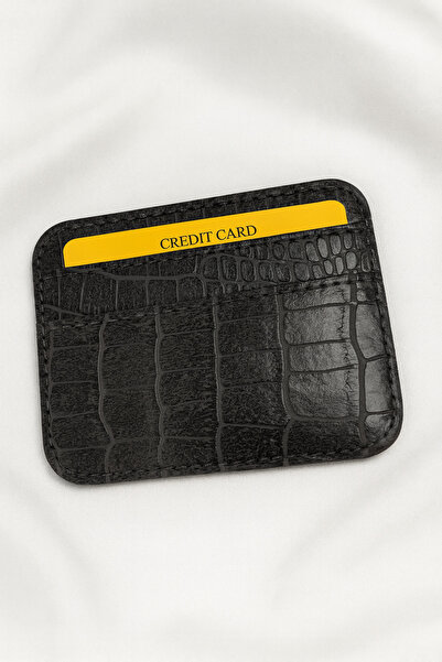 ZERAMİNE Crocodile Pattern Card Holder – Slim Minimalist Leather Credit Card Wallet