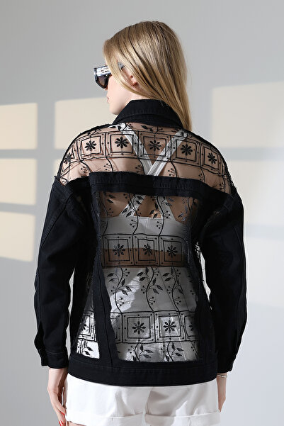 LOKADI Дълго дънково яке с детайли от тюл