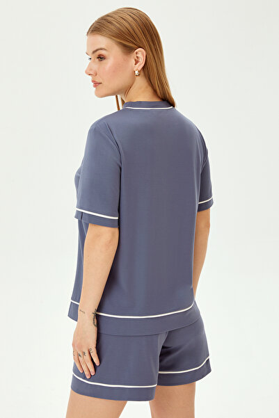 Allyco Κανονικό πλεκτό μπλουζάκι με λεπτομέρεια ρίγες