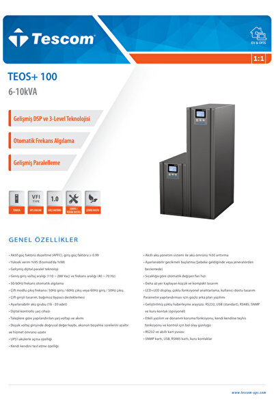 TESCOM TEOS+106 6KVA 16x12V 7AH Akülü 1F/1F ONLİNE LCD Ekranlı