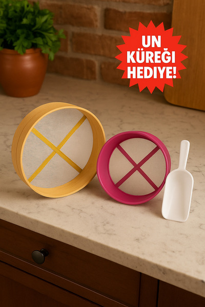 Metler Ahşap ve Plastik Un Eleği Çelik Süzgeç 36 Cm | Geleneksel Un Eleme ve Taşıma Seti