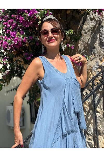 Punta Otantik Rochie din mătase cu tehnologie cu lumină albastră cu bretele italiene