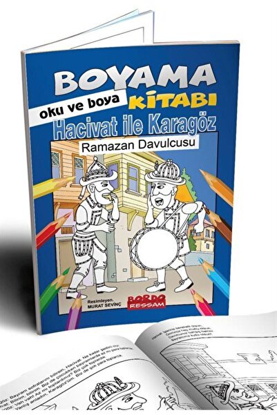 Bordo Ressam Hacivat İle Karagöz Ramazan Davulcusu (Oku ve Boya) & Hikayeli B...
