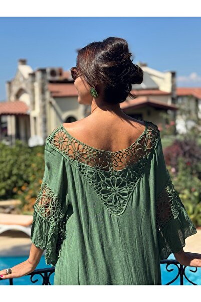 Punta Otantik Vl12008 Collar Detail Voile Dress Khaki