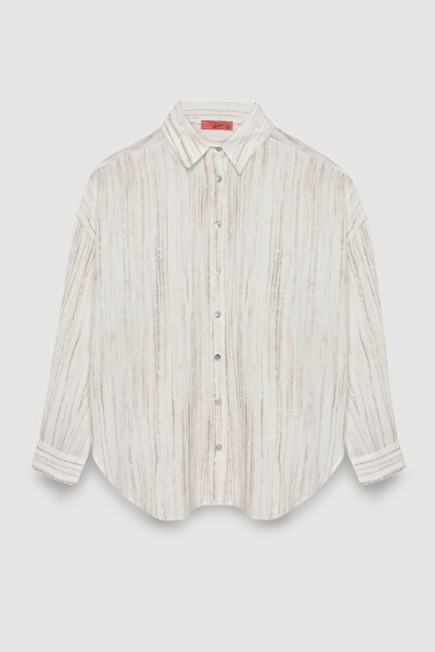 Quzu Dokulu Düğmeli Geniş Gömlek Taş