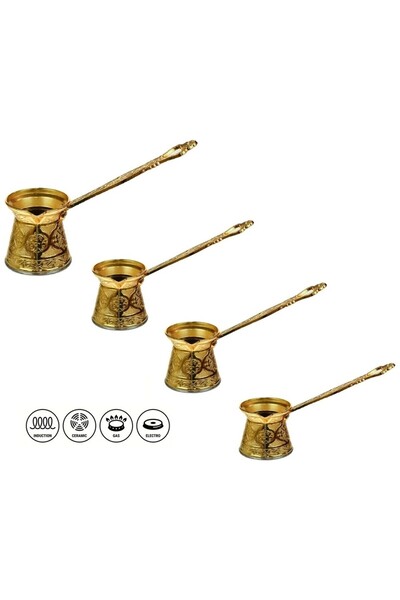 Genel Markalar Ayvalı Desenli Döküm 4'lü Gold Cezve Seti 2-3-4-5 no Fincan-in...