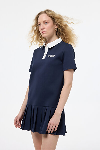 Quzu Μίνι φόρεμα με πλισέ γιακά Polo Navy Blue