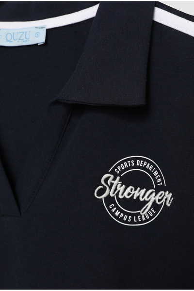 Quzu Μπλουζάκι με στάμπα με γιακά πόλο Navy Blue