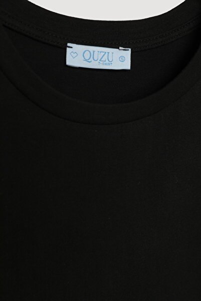 Quzu Μπλουζάκι Crew Neck Oversize Basic Μαύρο