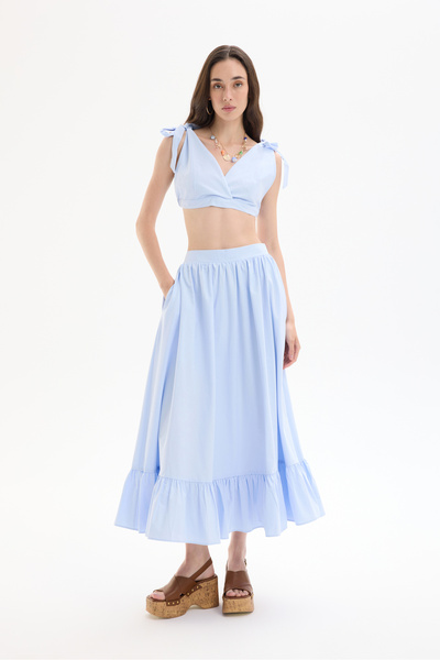 Quzu Спідниця середньої довжини з розрізом і деталями на підошві, синя