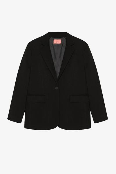 Quzu Tek Düğmeli Yumuşak Dokulu Oversize Blazer Ceket Siyah