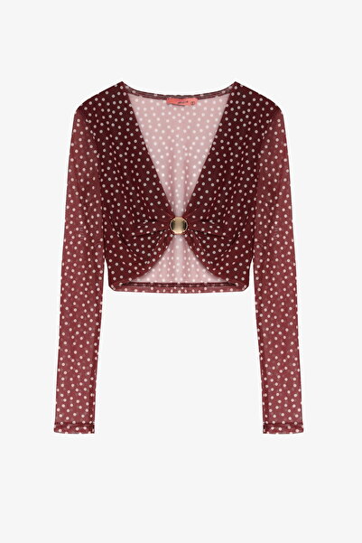 Quzu Прозора блуза з аксесуаром у вигляді точечок, бордова