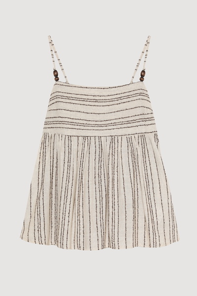 Quzu Thin Striped Linen Blouse with Bow Tie on the Back Natural