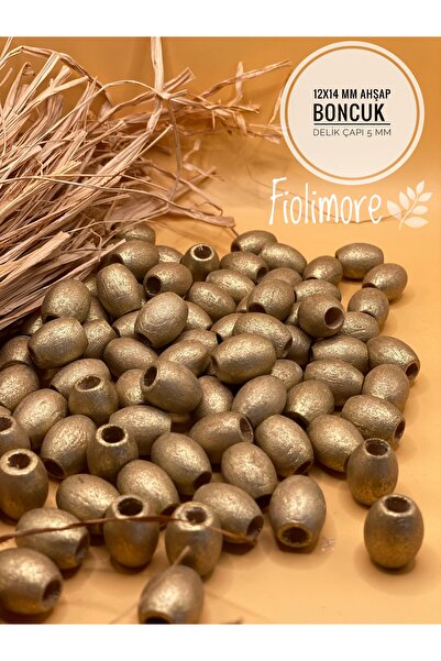 Fiolimore 12x14 mm zlatne žute ovalne drvene perle (50 grama, 65 komada) Makr...