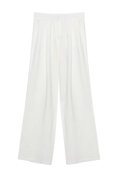 Quzu Yüksel Waist Wide Leg Trousers Ecru