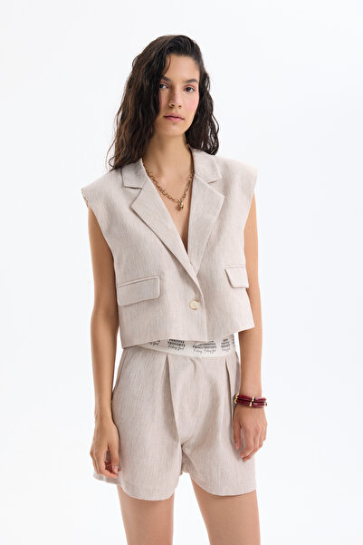 Quzu Крузова комір з ґудзиками без рукавів жилет-піджак Naturel