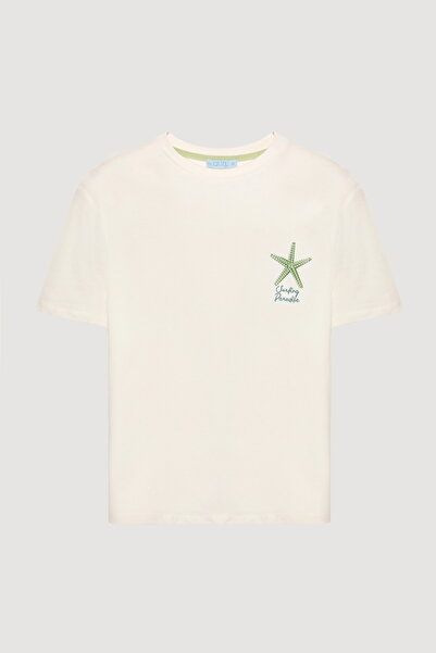 Quzu Μπλουζάκι με στάμπα Sea Star Back Ecru