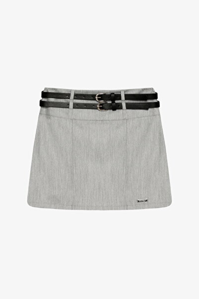 Quzu Подвійна металева етикетка з деталями, міні-спідниця, сіра