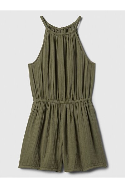 GAP Kadın Haki Halter Yaka Gauze Tulum