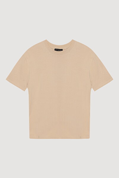Quzu Oversize Basic Tişört Bej