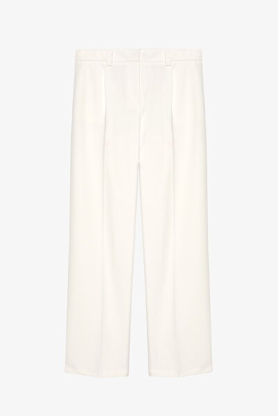 Quzu Pile Detailed Regular Waist Carrot Trousers Ecru