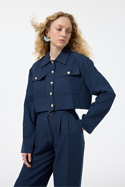 Quzu Jachetă scurtă cu buzunare mari, albastru bleumarin