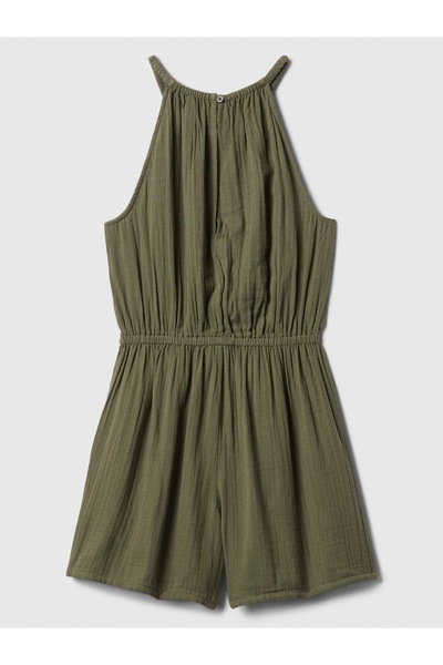 GAP Kadın Haki Halter Yaka Gauze Tulum