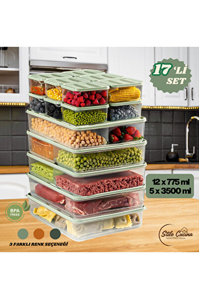 Stile Cucina 17-Piece Refrigerator Organizer Microwave-Safe Freezer Storage Container (5X3500Ml)(12X775Ml)