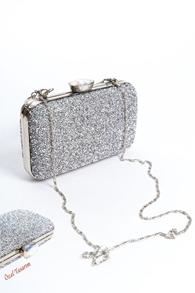 GUİZA Women's Evening Dress Bag Silver Stone Special Unlockable Model