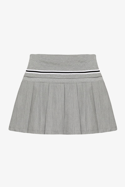 Quzu Buy Stripe Pattern Ribbed Pleated Mini Skirt Gray