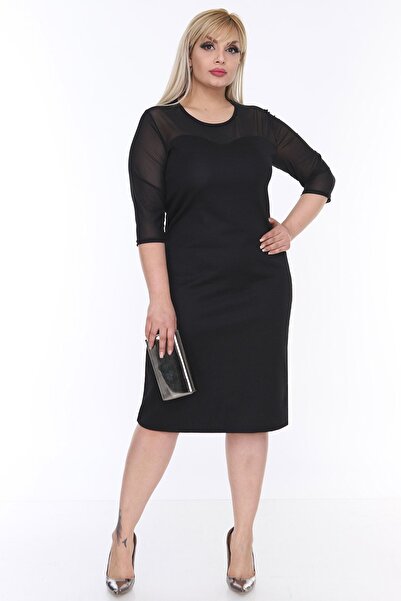 modayız Rochie neagră cu mâneci din tul 3B-0207