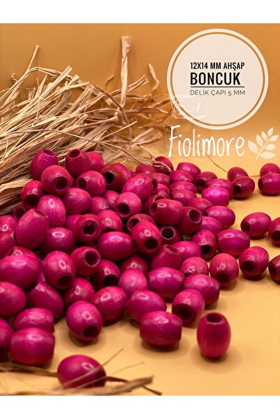 Fiolimore 12x14 mm fuksija roze ovalne drvene perle (50 grama, 75 komada) Mak...