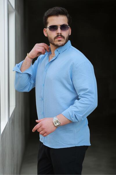 Valiberta Ανδρικό πουκάμισο με απαλή υφή Half Oversize - Σκούρο Μπλε