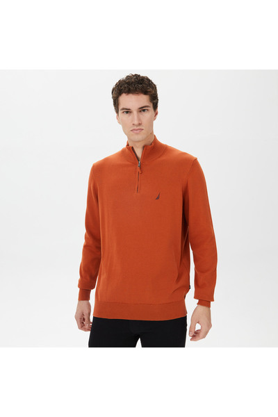 Nautica Erkek Turuncu Standart Fit Dik Yakalı Kazak