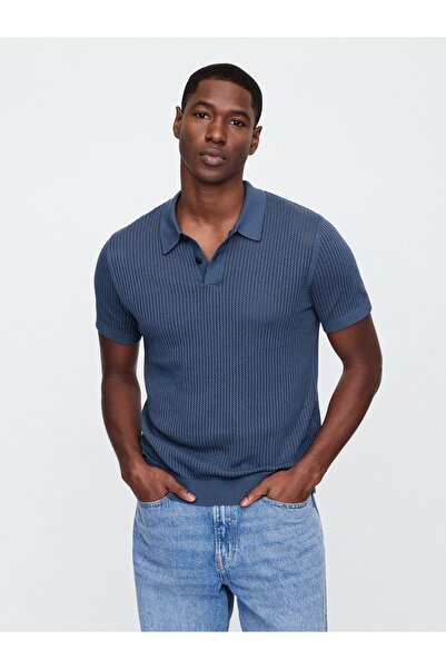 GAP Erkek Mavi Polo Yaka Ribana T-Shirt