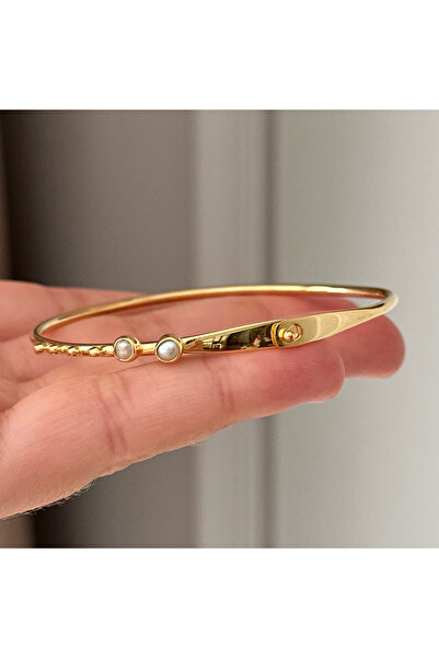 emy by emel luxury silver jewelry Altın Kaplama İnci Detaylı Lades Bilezik 925 Ayar Gümüş