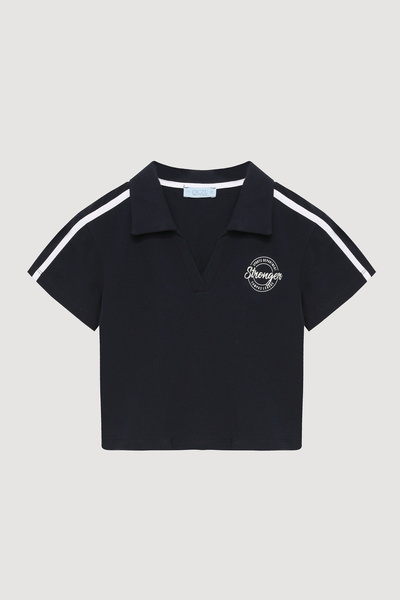 Quzu Μπλουζάκι με στάμπα με γιακά πόλο Navy Blue