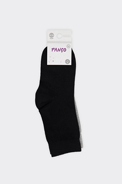 Panço Unisex Çocuk 2'li Basic Gri-Siyah Soket Çorap