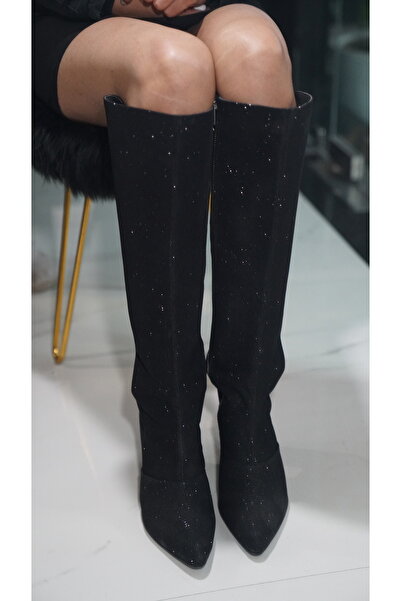 ZORIWORLD Snowflake Luxe Style Black Shimmer Boots for Women 3 Inch Block Heel